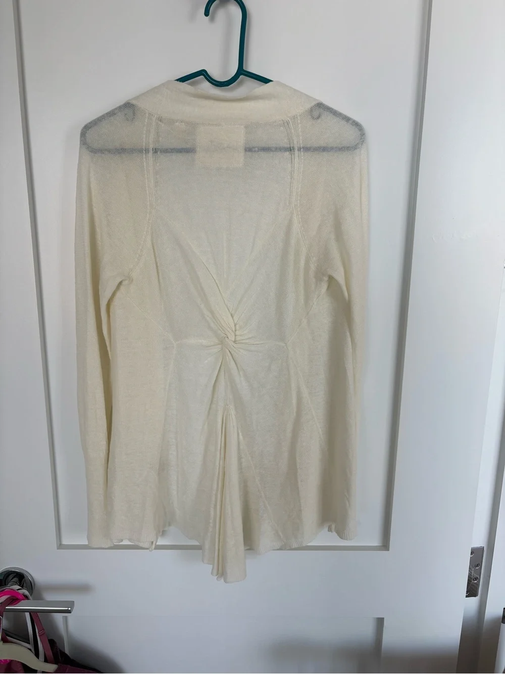 Anthropologie Angel of the North Ivory Linen Blend Open Cardigan Twist Back-S